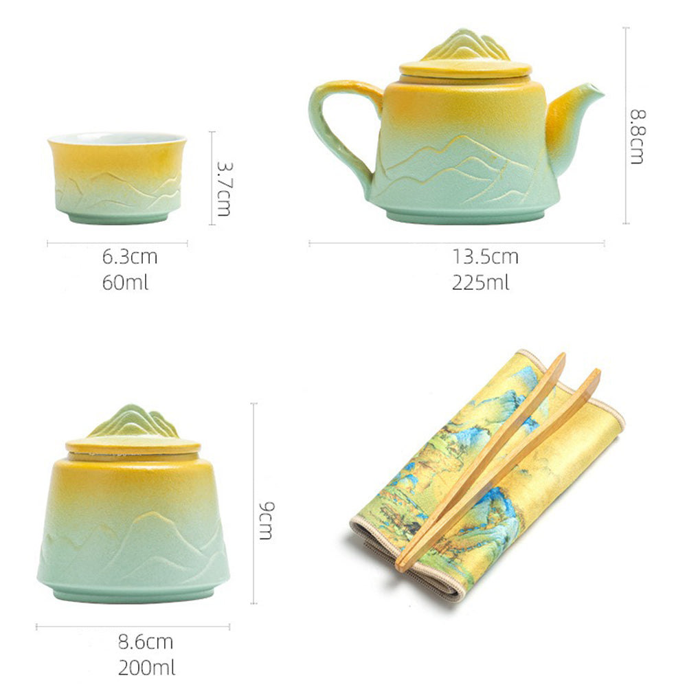 Tea set in use, pouring tea from the traditional teapot into cups