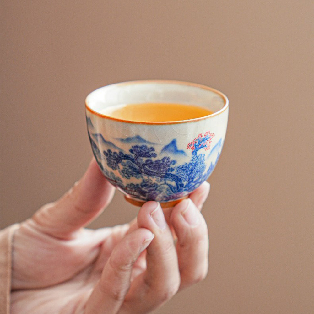 Fair cup and teapot in Ruyao porcelain demonstrating eagle-beak spout and clean pouring