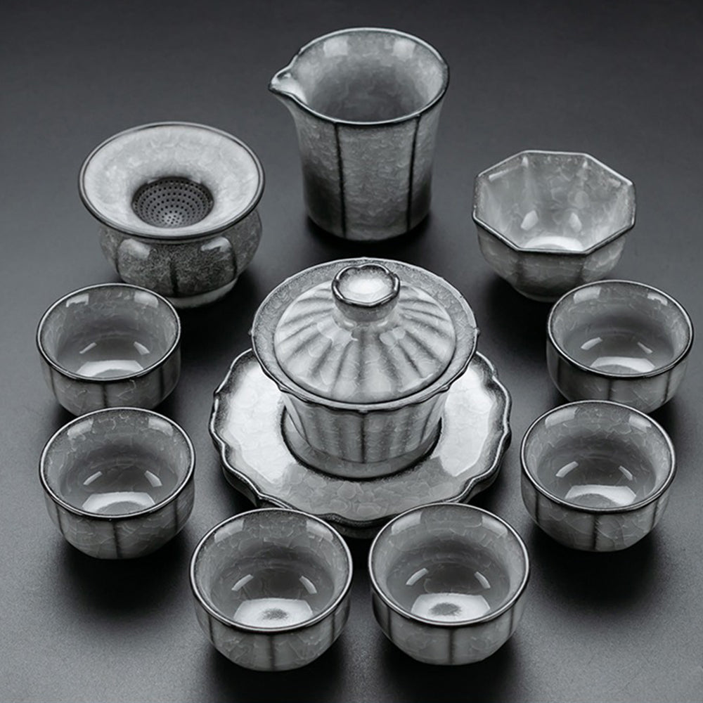 Elegant black ice crack ceramic teapot perfect for kung fu tea.
