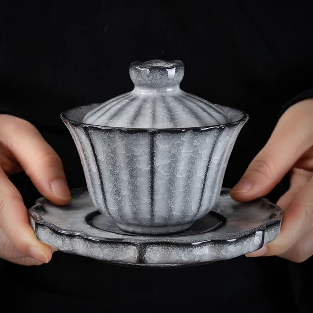 Elegant black ice crack ceramic teapot perfect for kung fu tea.