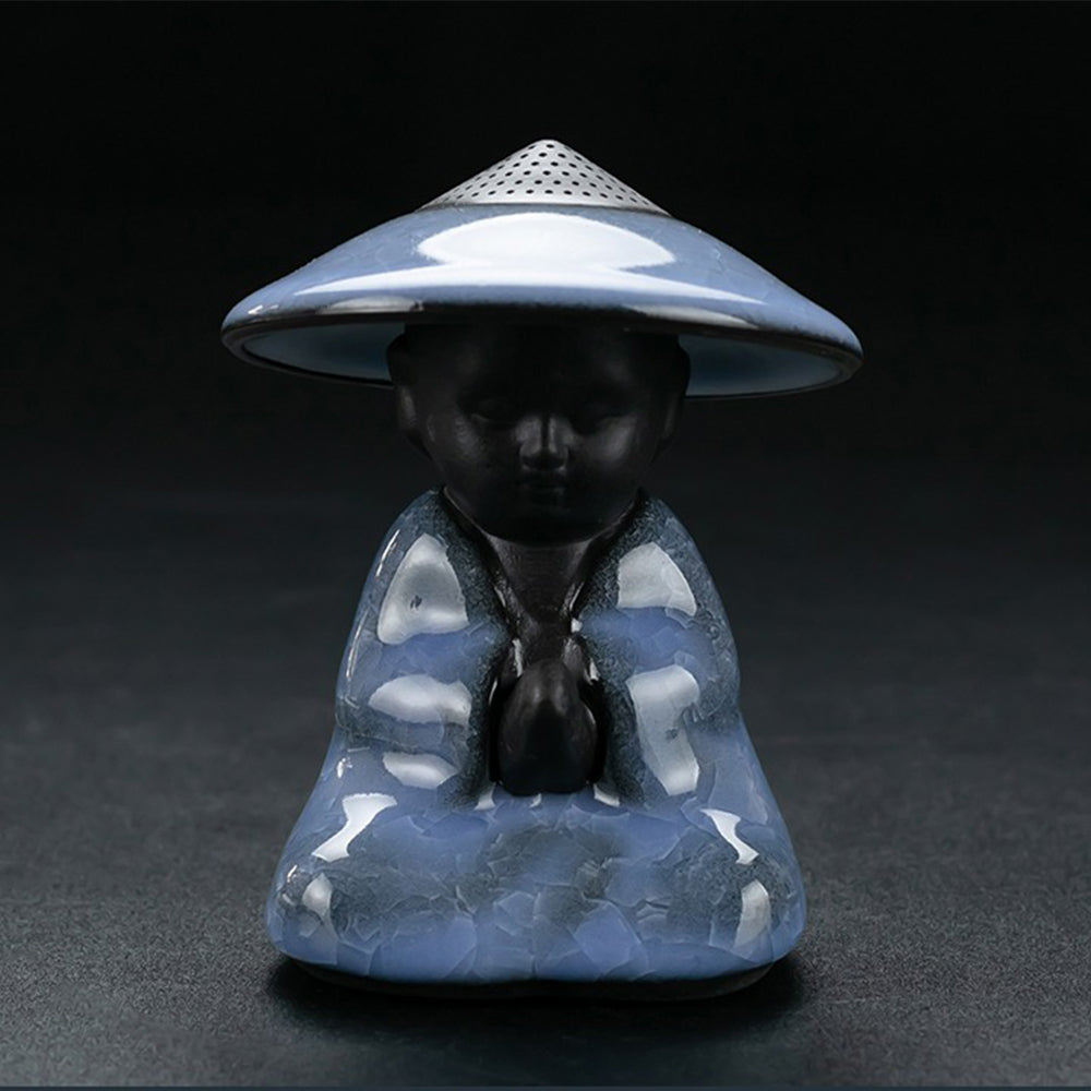 Close-up of the blue ice crack glaze on the kung fu tea set, highlighting its unique texture.
