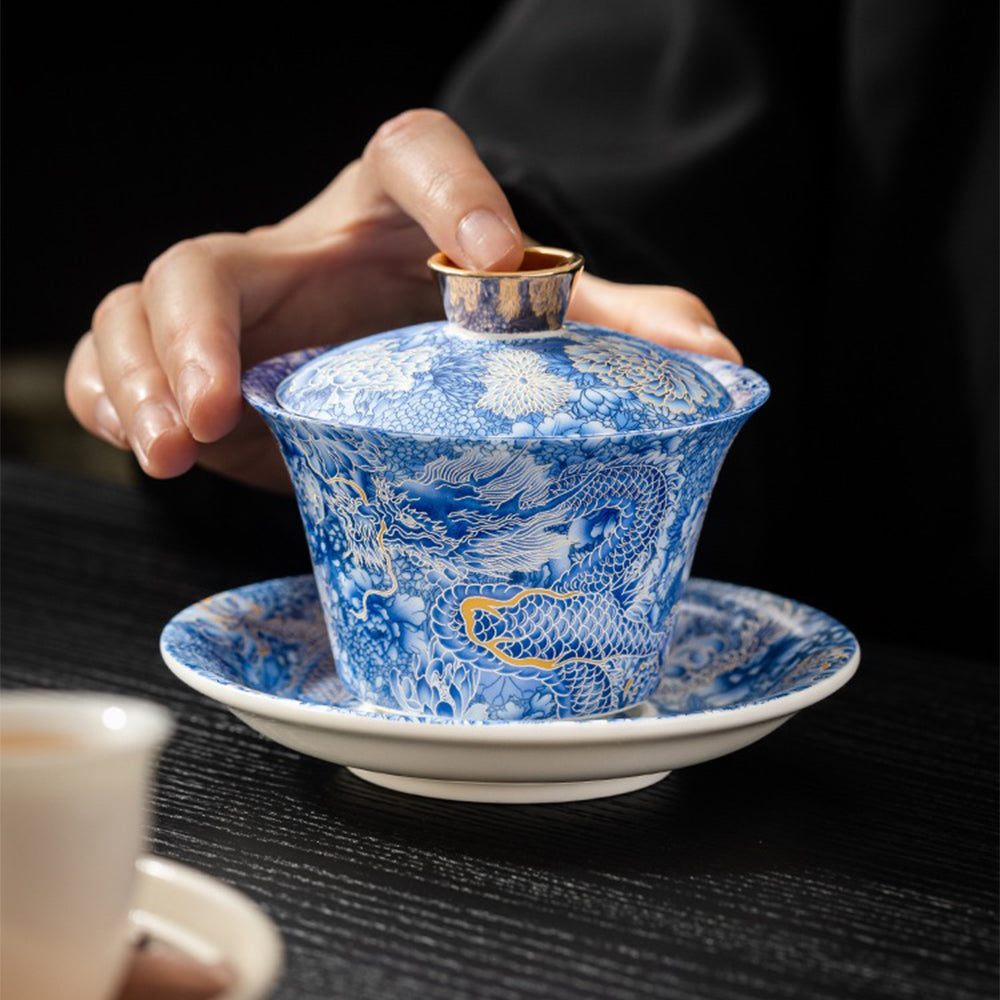 Elegant porcelain tea set with matching saucer, ideal for traditional Chinese tea ceremonies