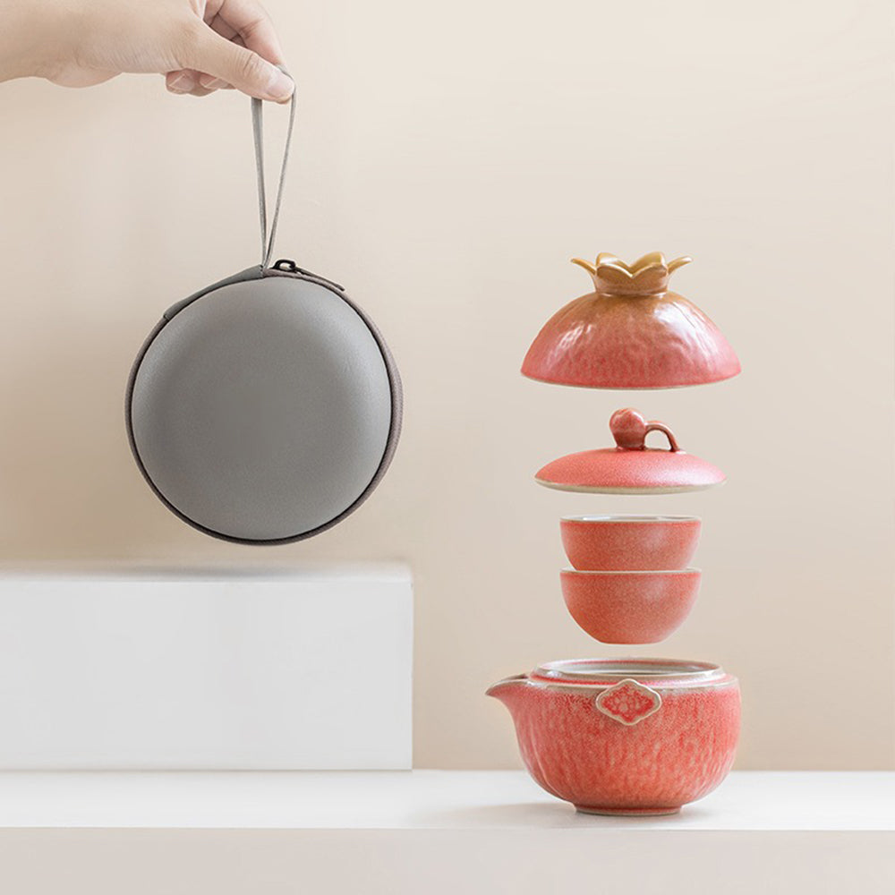 Compact tea set gift for tea lovers in travel bag