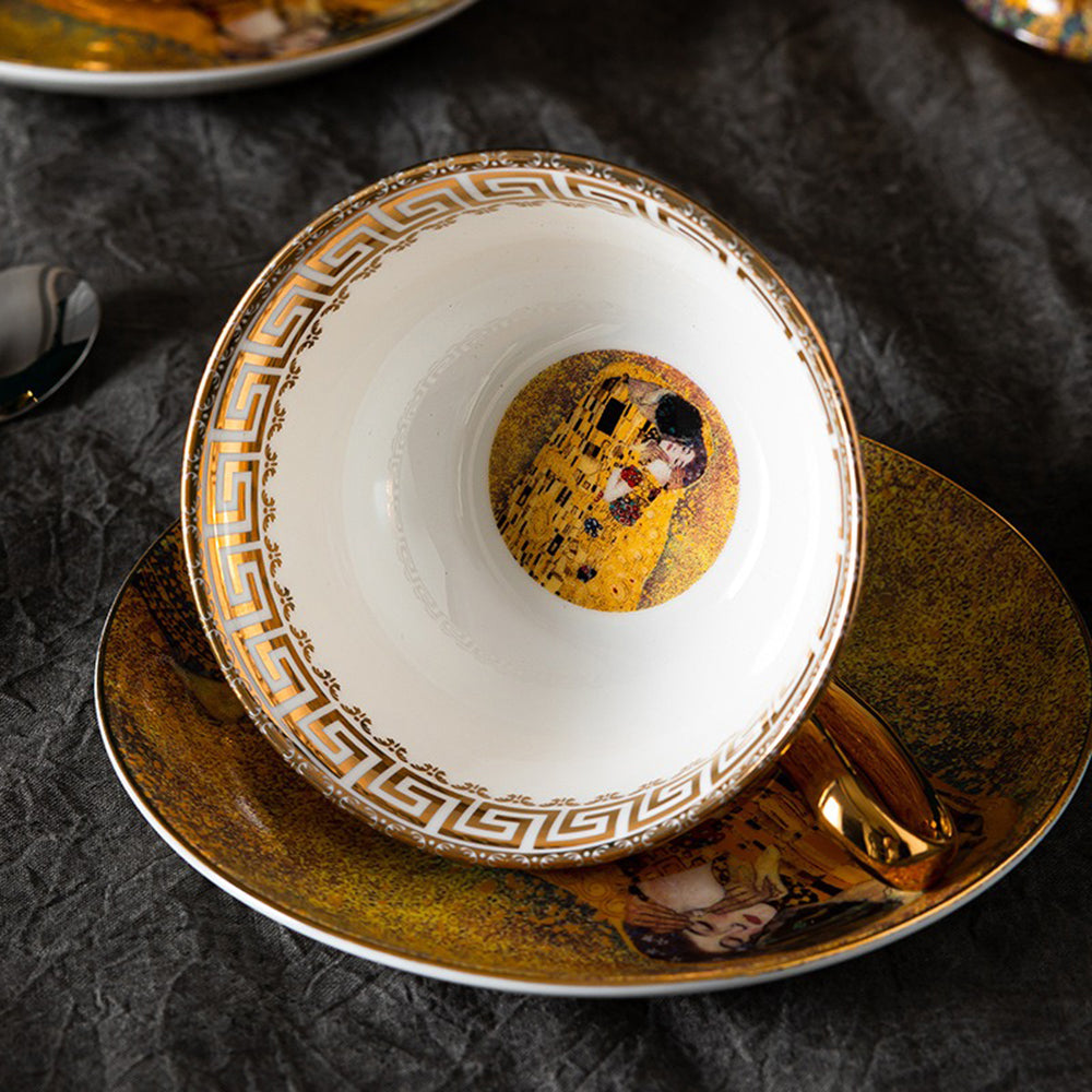 Close-up of the luxurious bone china tea set with gold detailing, ideal for elegant afternoon tea.