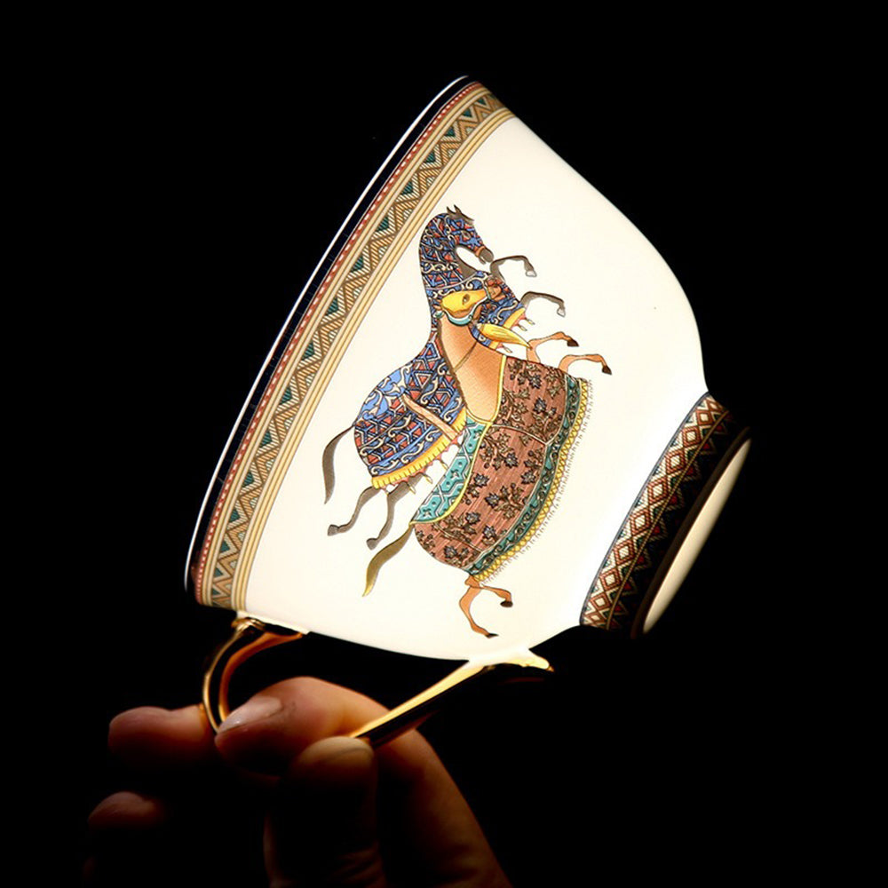 Hand-painted vintage tea set with an exquisite horse motif and polished finish.