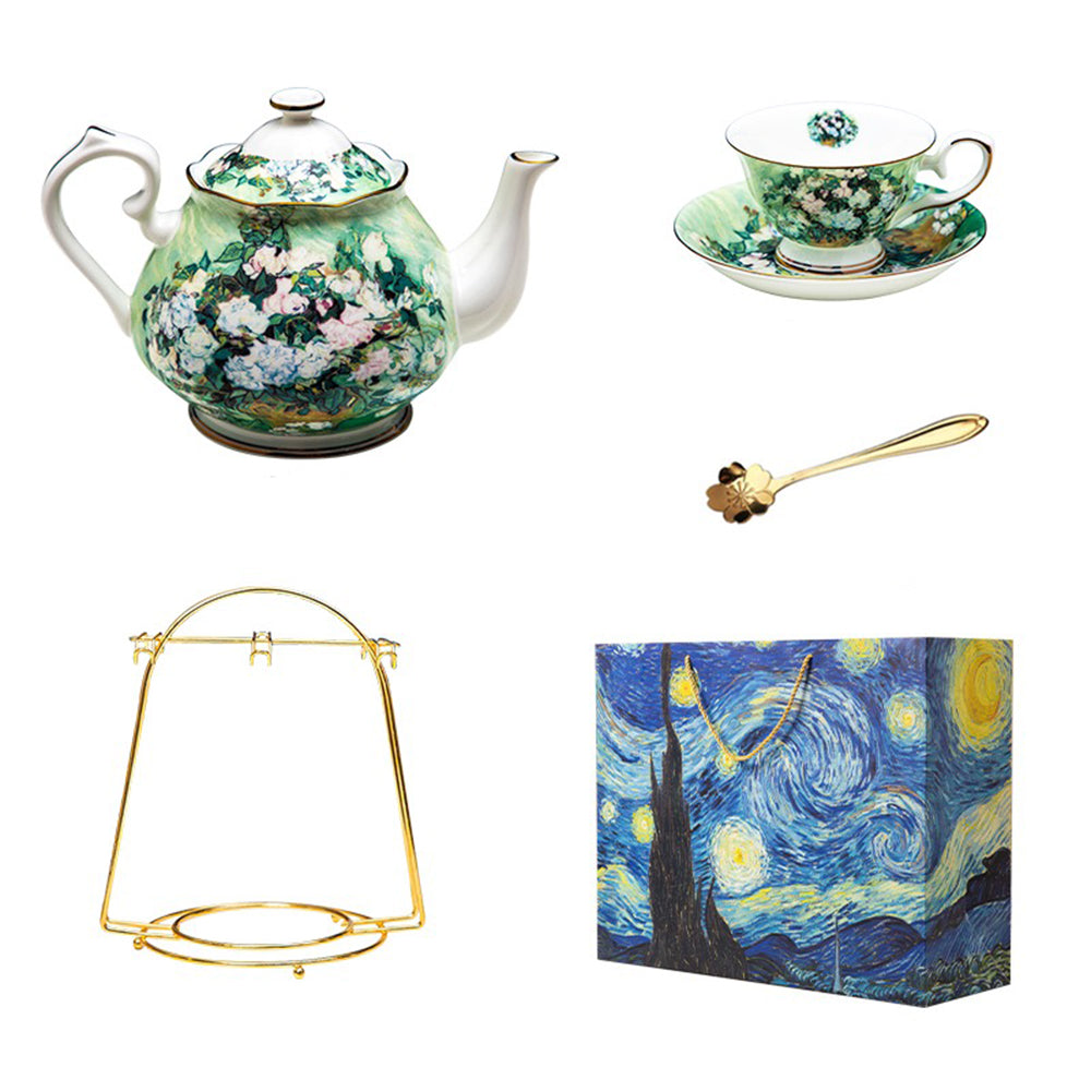 Gift box packaging featuring Van Gogh artwork, ideal as best porcelain tea set for gifts.
