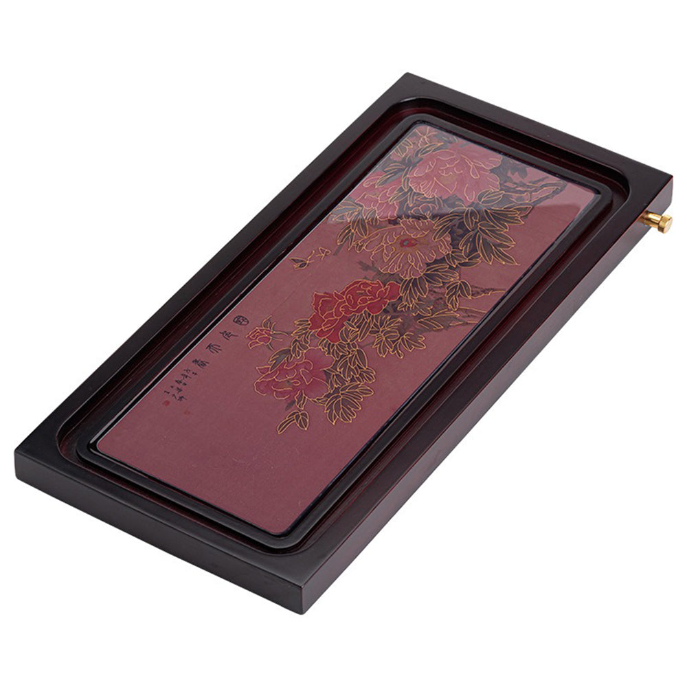 Peony Bamboo Tea Tray in use with color-changing effect from hot water.