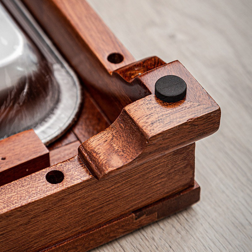 Close-up of the FU character on the rosewood tea tray