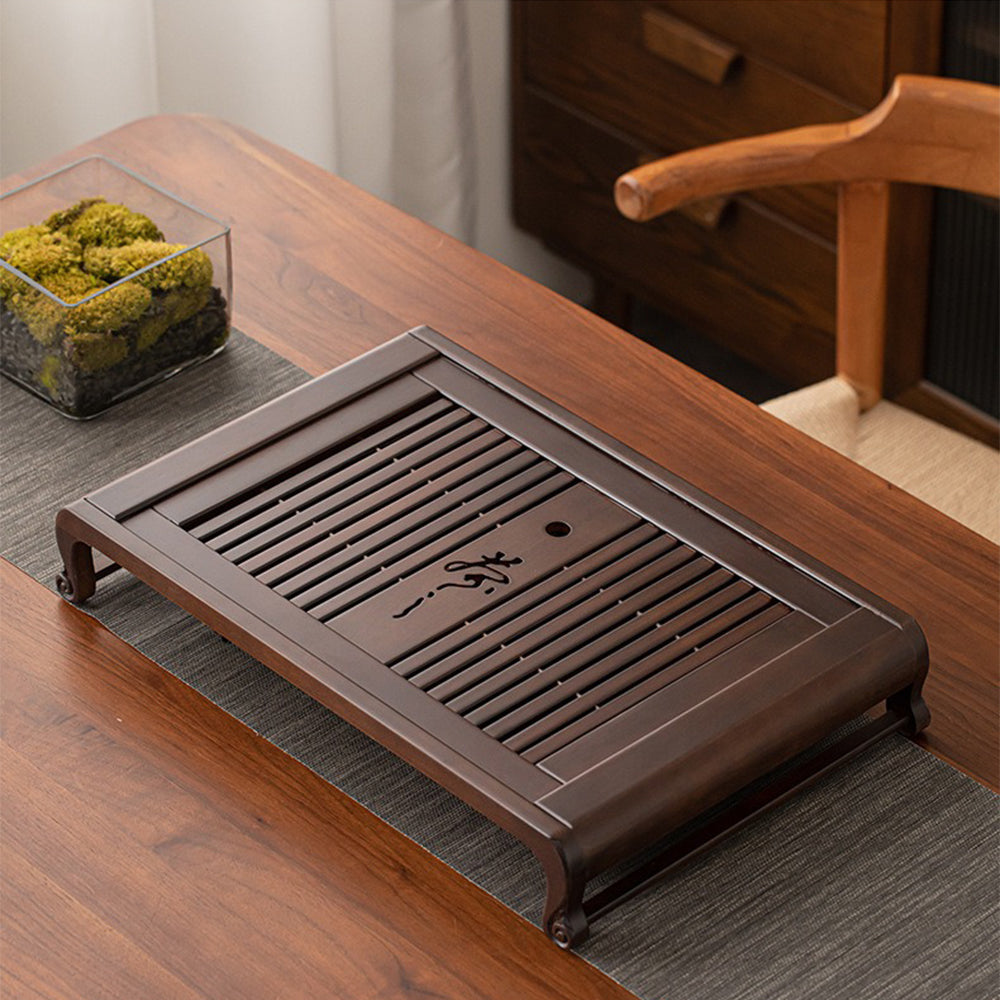 Stylish ebony wood tea tray with drainage for kung fu tea brewing