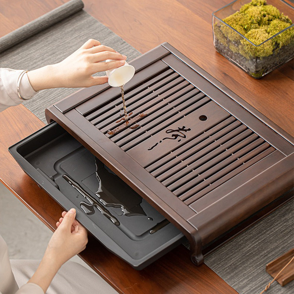 Stylish ebony wood tea tray with drainage for kung fu tea brewing