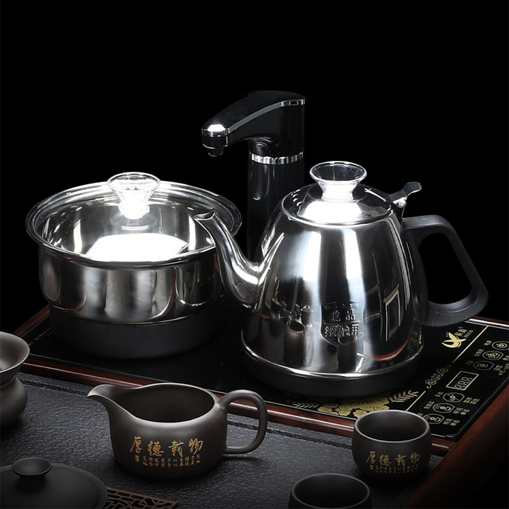 Complete set including tea trays and utensils, perfect for tea lovers.
