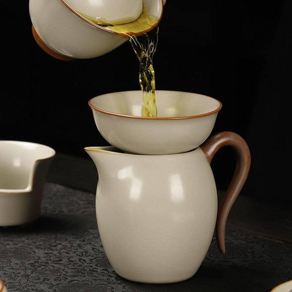 High-angle shot of the tea set arranged on the black stone tea tray