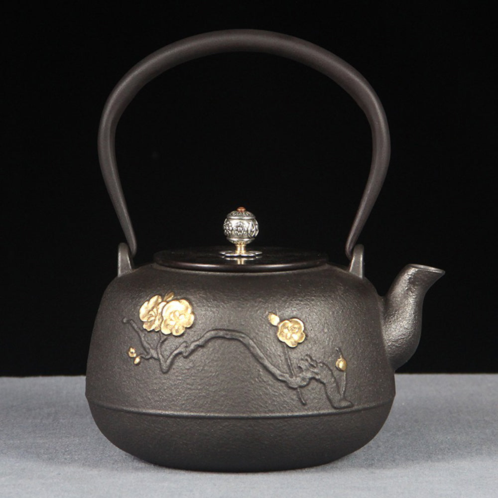 Top-down shot showing teapot curvature, copper lid, and clean spout ready for tea preparation