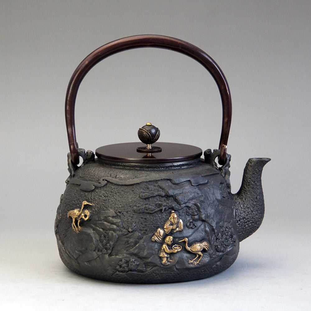 Induction cooker alongside the large capacity cast iron teapot, highlighting the complete set.