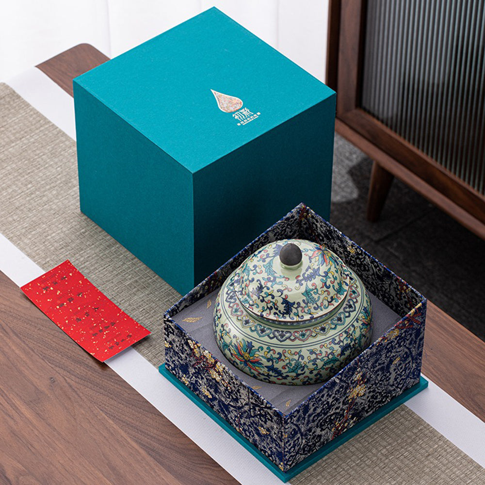 Top view of the conical lid of the elegant tea caddy, emphasizing its design and functionality.