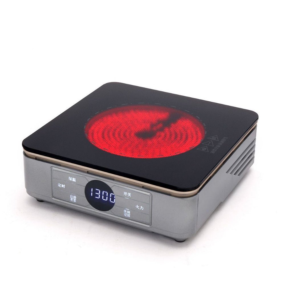 Infrared teapot warmer with digital display and double-ring heating panel for even heat distribution