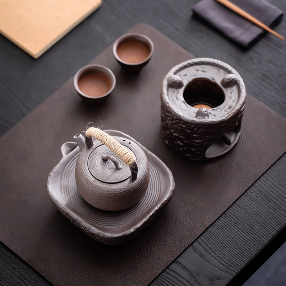 Detailed view of the spherical filter inside the teapot for loose leaf tea