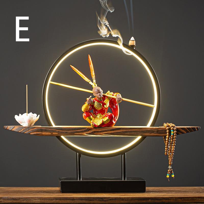 Wukong tea pet with LED ambiance, set on a tea table for a relaxing atmosphere.