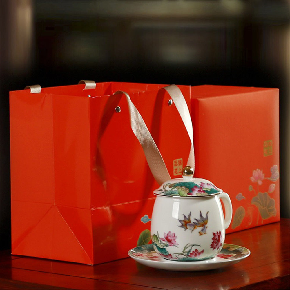 Luxury jade porcelain tea cup set with matching saucer for gift-giving