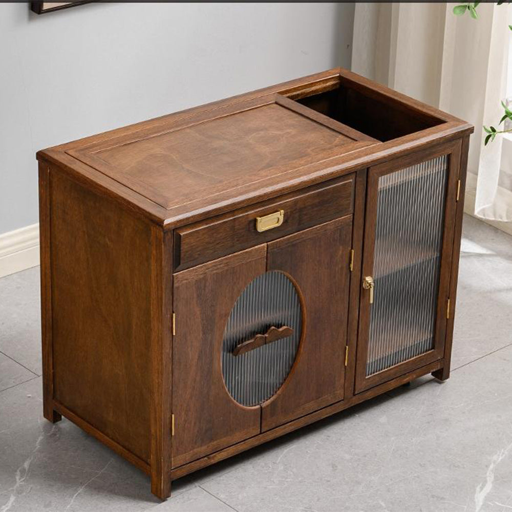 The walnut movable tea table with wheels, demonstrating its practicality for various occasions.