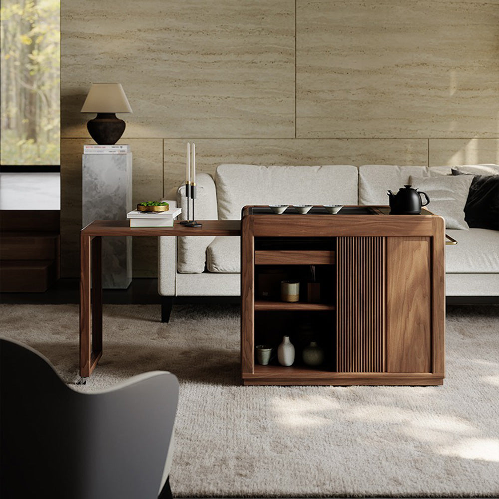 Tea table with induction cooker and sliding doors for easy access