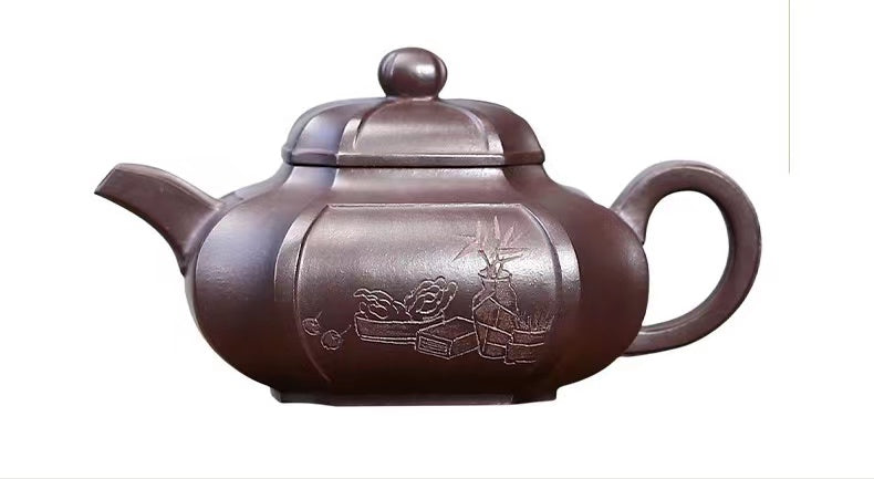 Genuine Yixing Square Purple Clay Teapot from above