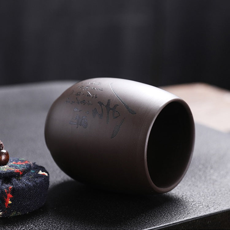 Stylish purple clay tea caddy in a kitchen setting, ideal for loose leaf tea enthusiasts.