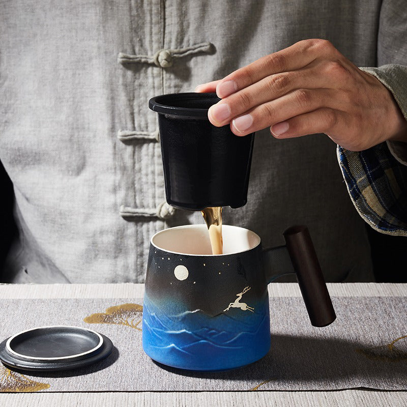 Side view of the Japanese Sky & Deer tea mug, highlighting its size and beautiful pattern.