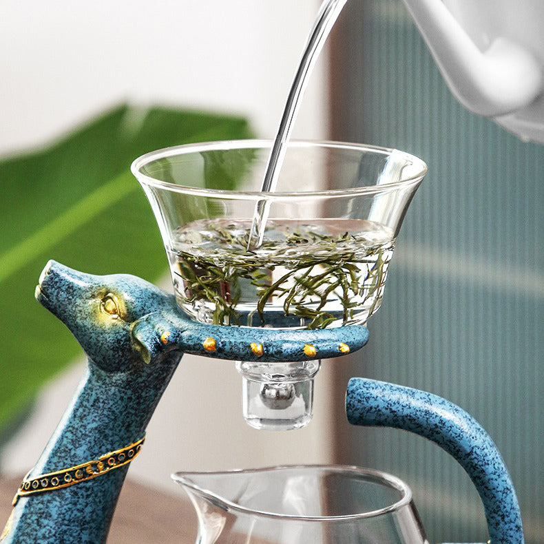Close-up of tea cups from the unique glass tea set.