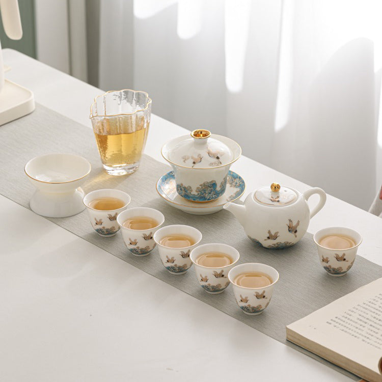 Full view of the complete tea ceremony set in a gift box