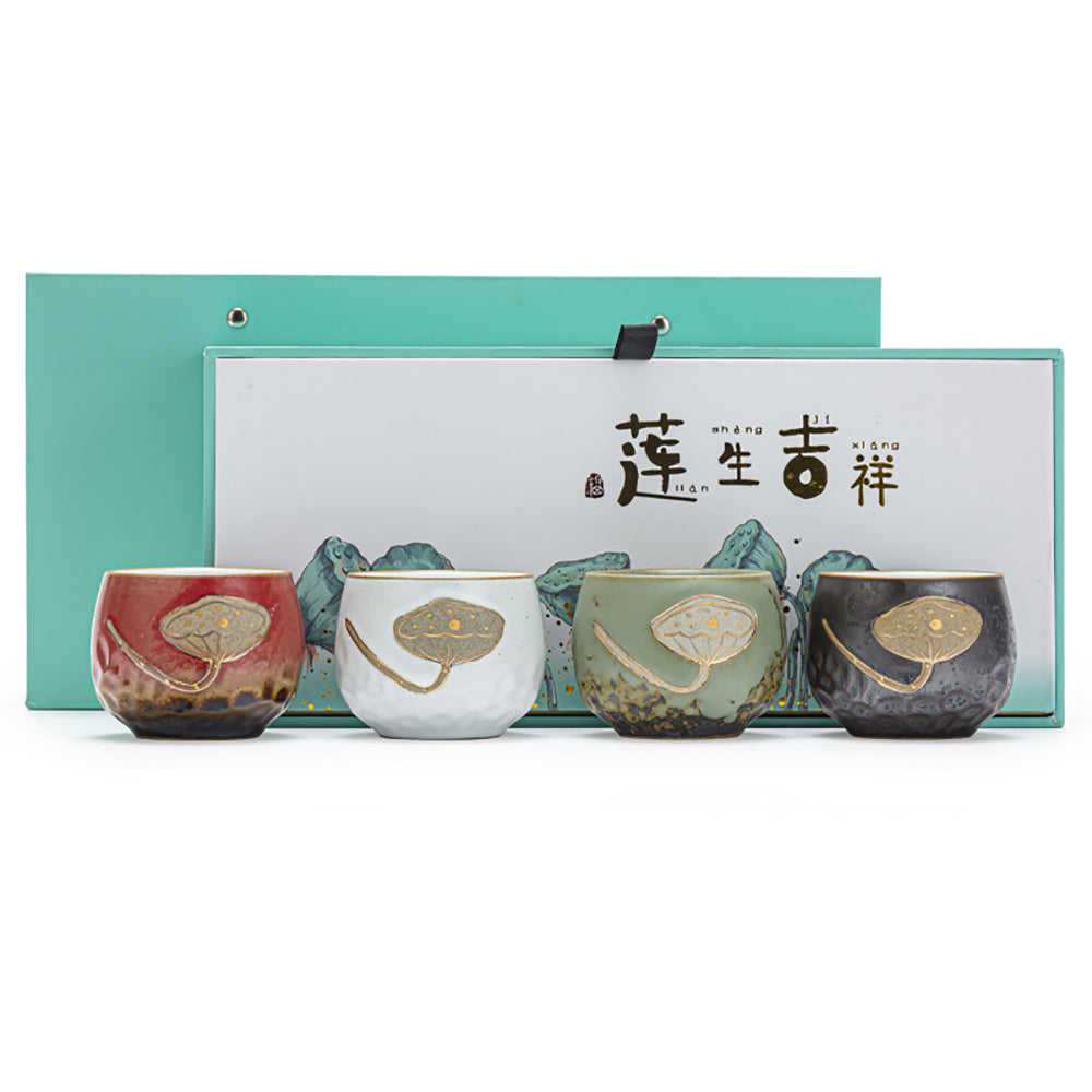Elegant view of the premium lotus kung fu tea cup set showcasing its unique design and colors.