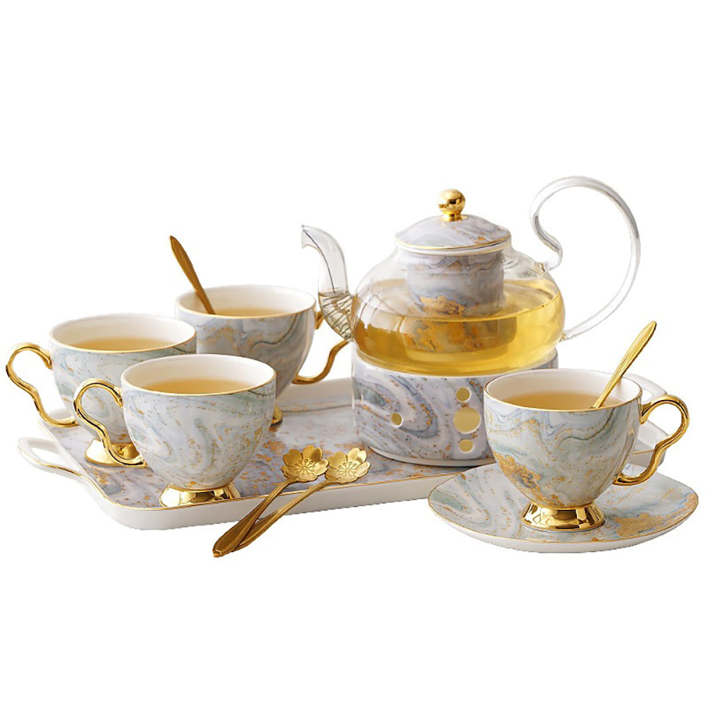 Ceramic teapot with gold splash design, ideal for afternoon tea gatherings