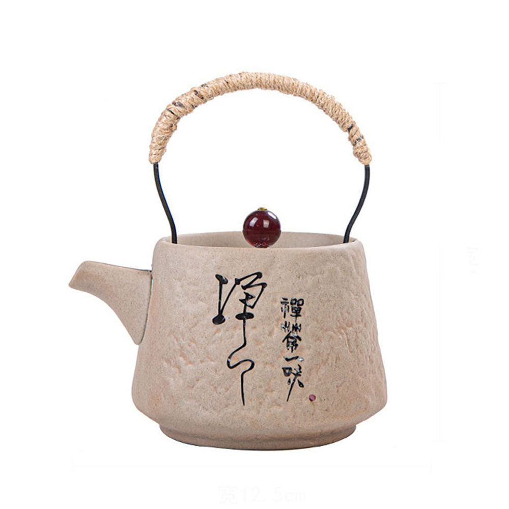 Elegant Japanese Zen Stone Style Teapot from a side angle, highlighting its intricate pattern.