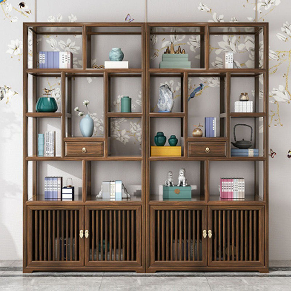 Elegant Elm Wood Curio Display Cabinet side view highlighting its sturdy design.