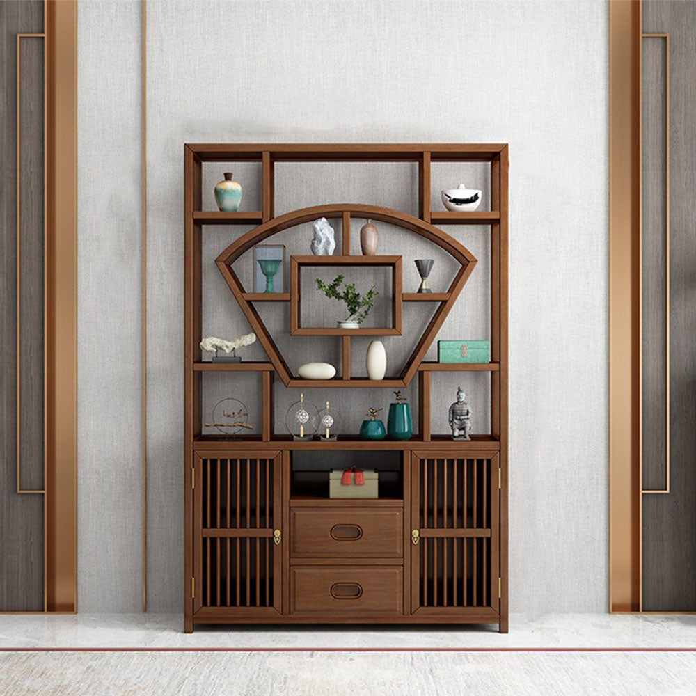 Close-up view of the rosewood curio cabinet showcasing the wood grain and craftsmanship