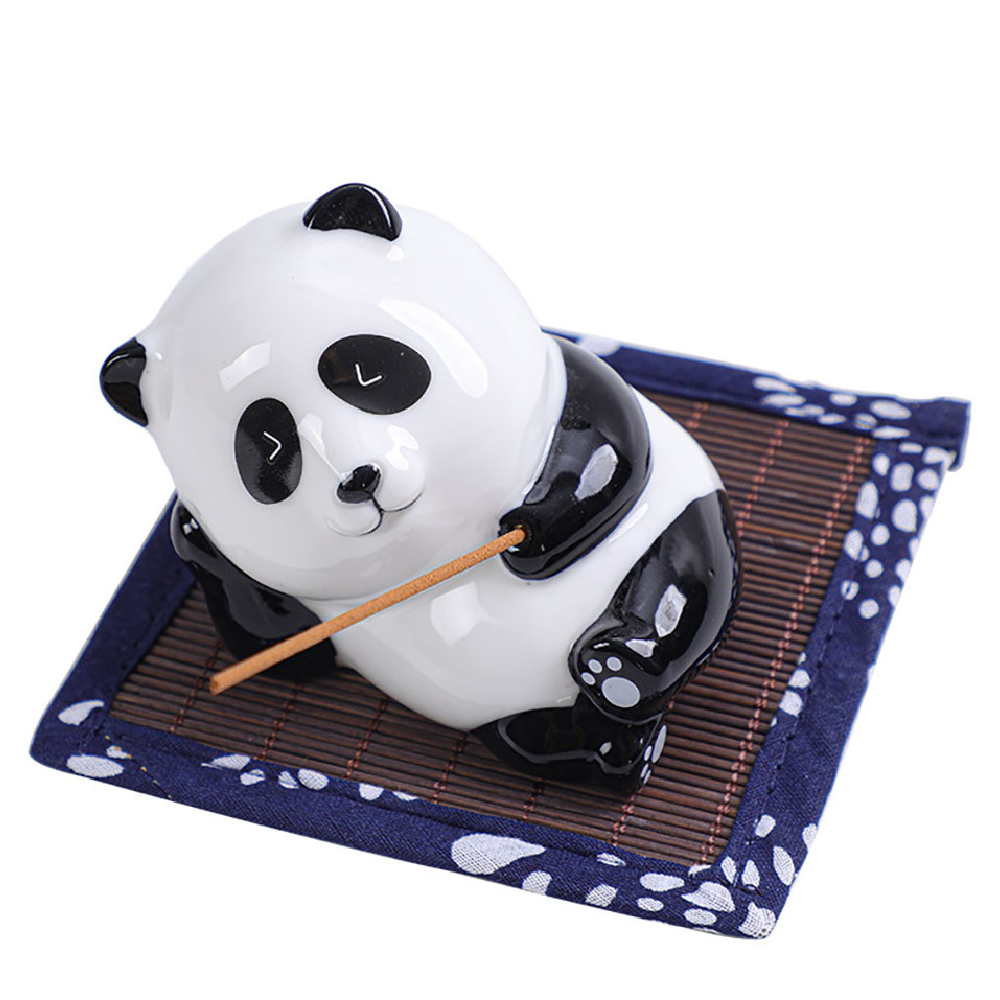Porcelain panda tea pet lying flat with incense hole for traditional Chinese tea decor