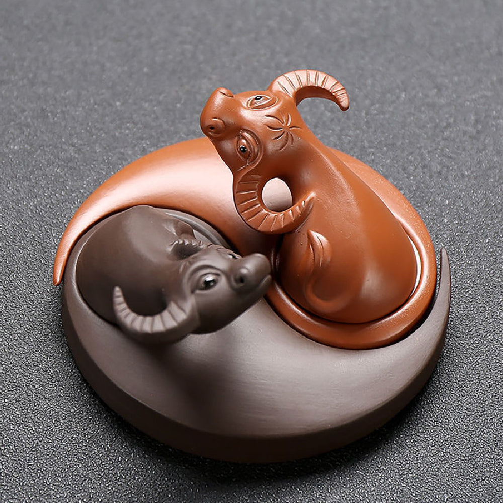 Close-up of Buffalo Eight Diagrams Tea Pet showcasing intricate hand carving
