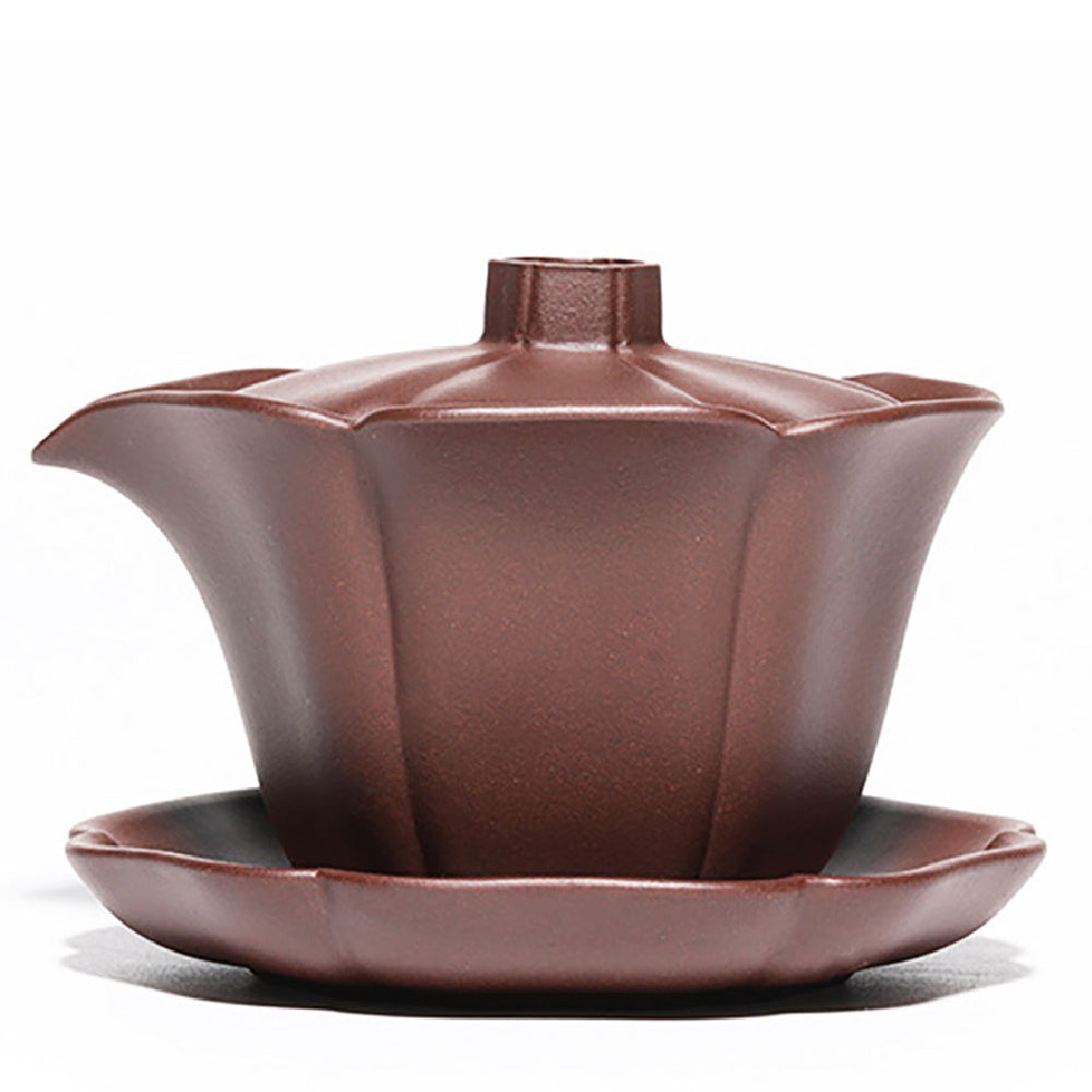 Handcrafted Yixing clay gaiwan teapot showcasing its elegant design and craftsmanship.