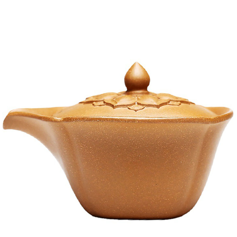 Handcrafted Yixing Yellow Clay Lotus Gaiwan Teapot, showcasing the unique eagle beak spout.