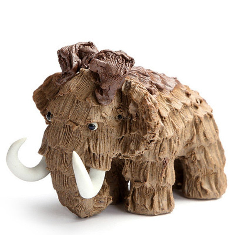Artisan mammoth tea pet displayed on a tea tray, showcasing its glossy finish and craftsmanship.