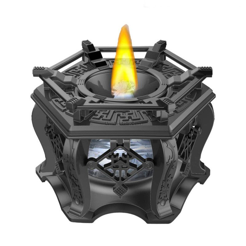 Elegant stainless steel alcohol stove in a cozy kitchen setting.