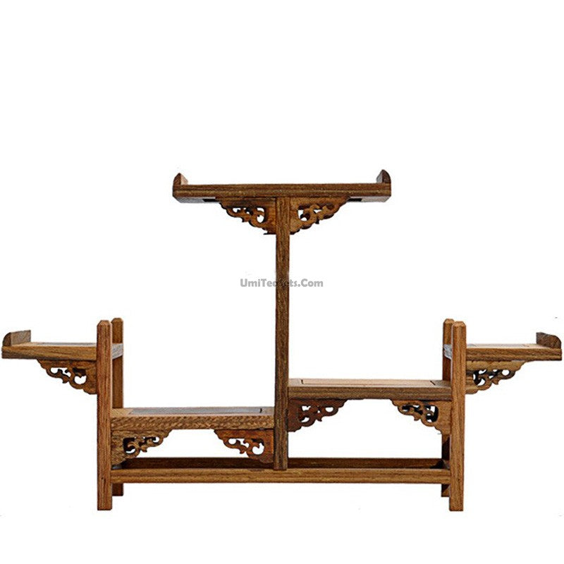 Elegant Wenge Tea Set Stand from a side angle, highlighting the craftsmanship and unique wood grain.