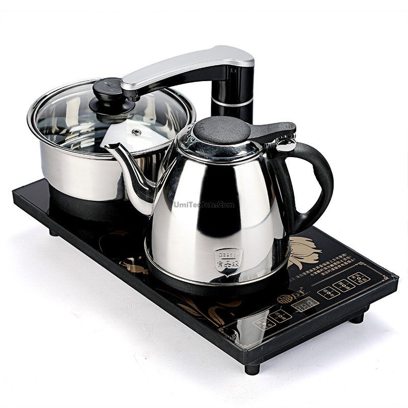 Elegant stainless steel teapot on an induction cooker, perfect for quick boiling.