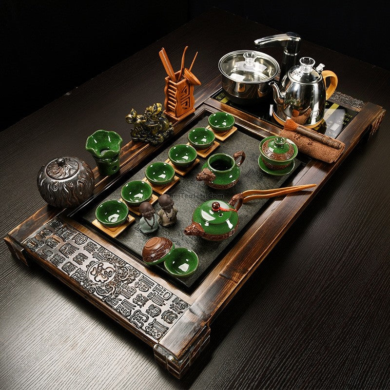 Gongfu tea set with stone tray and traditional Chinese design for authentic brewing