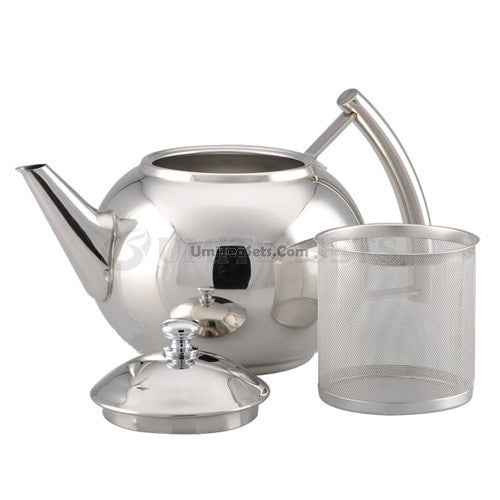 Close-up of the removable stainless steel tea strainer inside the kettle