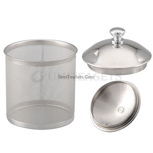 Side view of stainless steel tea kettle with a long spout and heat-resistant handle