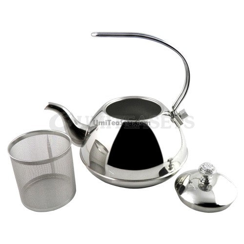 Top view of the high-end stainless steel teapot with lid and fine filter screen.
