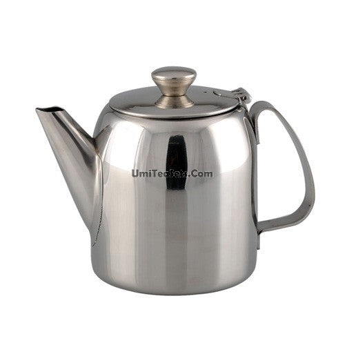Elegant brushed steel coffee teapot with drip-free spout and heat-resistant handle, ideal for serving tea.