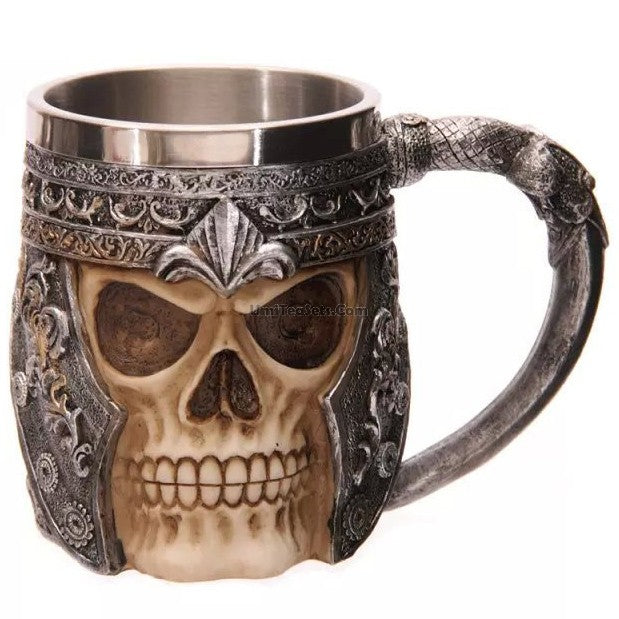Skull design stainless steel mug from above, showcasing its unique shape.